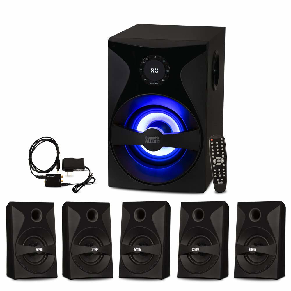 골드우드 블루투스 5.1 LED 디스플레이, FM 튜너, USB/SD 입력 기능이 있는 서라운드 사운드 홈 시어터 스피커 시스템 - 리모컨이 6피스 세트, 블랙 - 상품 이미지