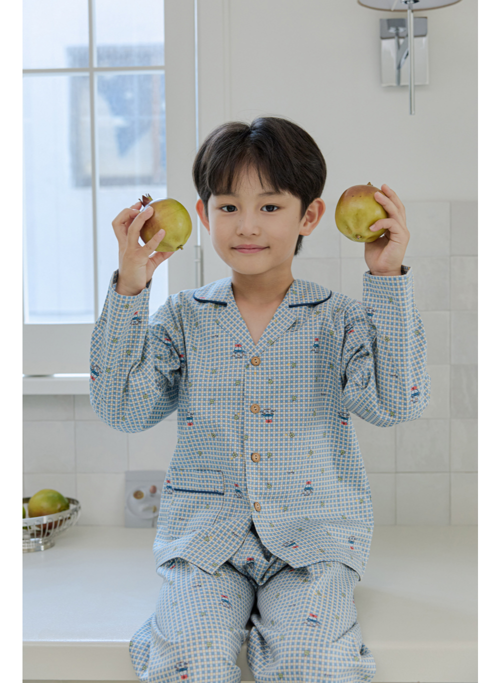 코지이지 국내산 40수 트윌 면100 럭키 남녀 아동 긴팔 파자마세트 - 상세 이미지 2