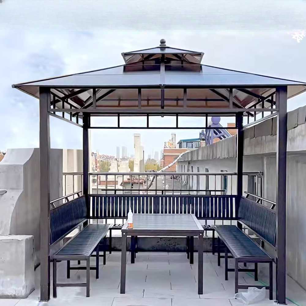 야외 정자 조립식파고라 마당원두막 정원 쉼터용 2.6x2.6m 정자+좌석+테이블 - 상세 이미지 5