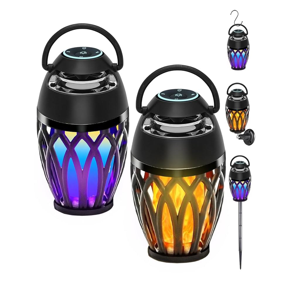 업그레이드된 야외 블루투스 스피커, LED RGB 불꽃 조명이 있는 휴대용 스피커 방수 IPX6, 아빠를 위한 가젯 선물, HD 스테레오 사운드, 파티오 딜 파티를 BT 5.3 - 상품 이미지