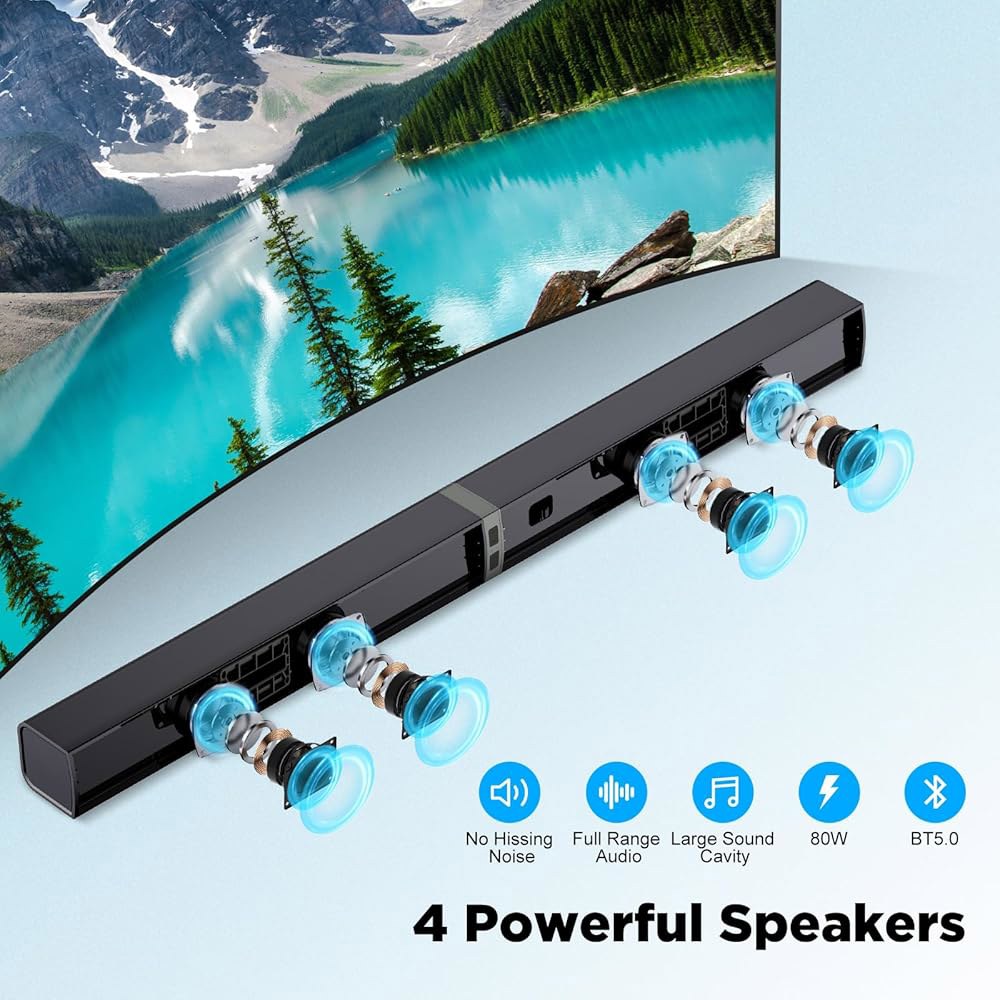 스마트 TV용 MZEIBO 사운드 바, 80W 블루투스 바 2 in 1 탈착식 디자인, 딥 베이스, 홈 시어터 서라운드 사운드, TV / PC 게임 프로젝터용 ARC 광학 AUX - 상세 이미지 2
