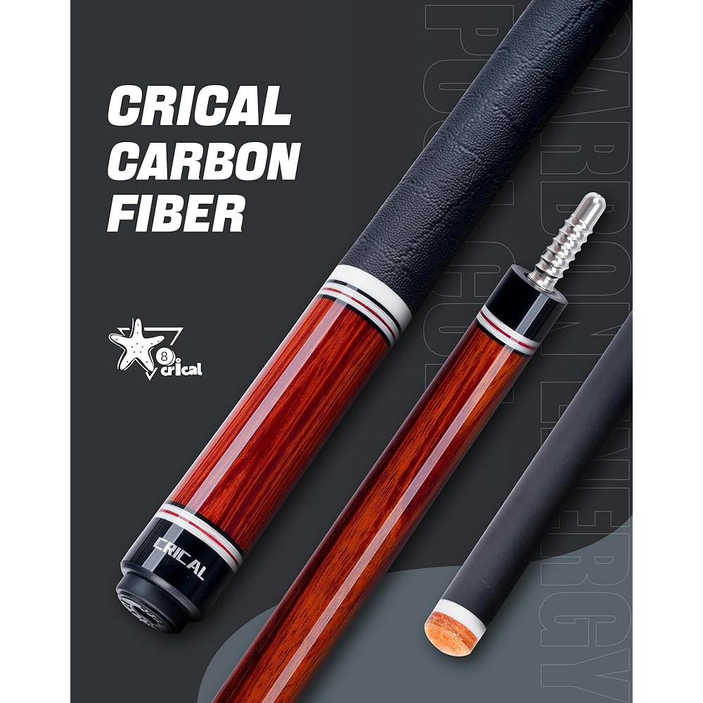 CRICAL 탄소 섬유 당구 포켓볼 전문가용 팁 147.3cm(58인치) 12.5mm 스틱 큐 편향 포함(레드) 풀 로우 Black - 상세 이미지 2