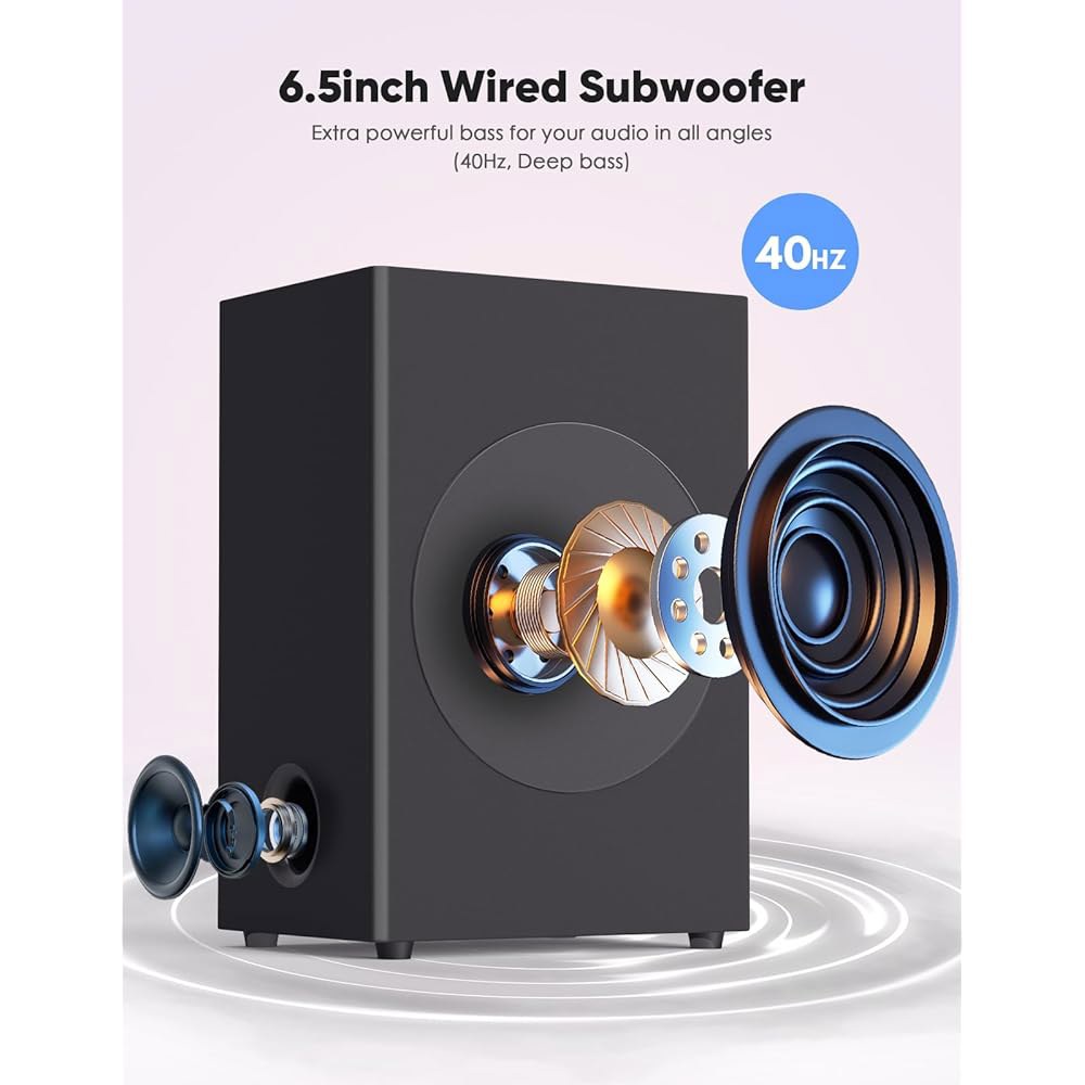 서브우퍼가 있는 스마트 TV용 Puxinat 2 in 1 분리형 사운드 바, 홈 시어터용 Bluetooth 5.0 서라운드 시스템, ARC / 광학 Aux USB TV 스피커, - 상세 이미지 3