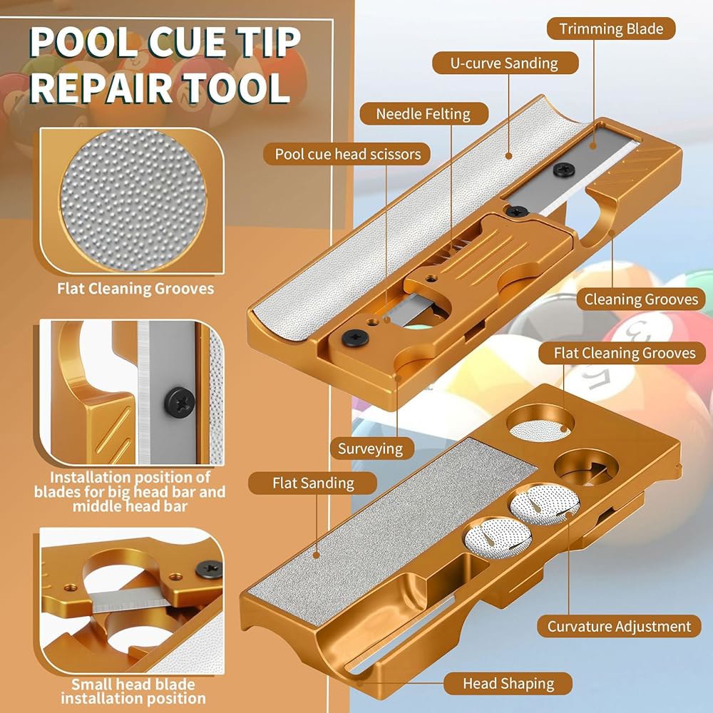 Bvrocio 11-in-1 Aluminum Alloy 포켓볼 Blue & - All-in-One Shaper Maintenance Players, Tool Tips 큐 Repla - 상세 이미지 3