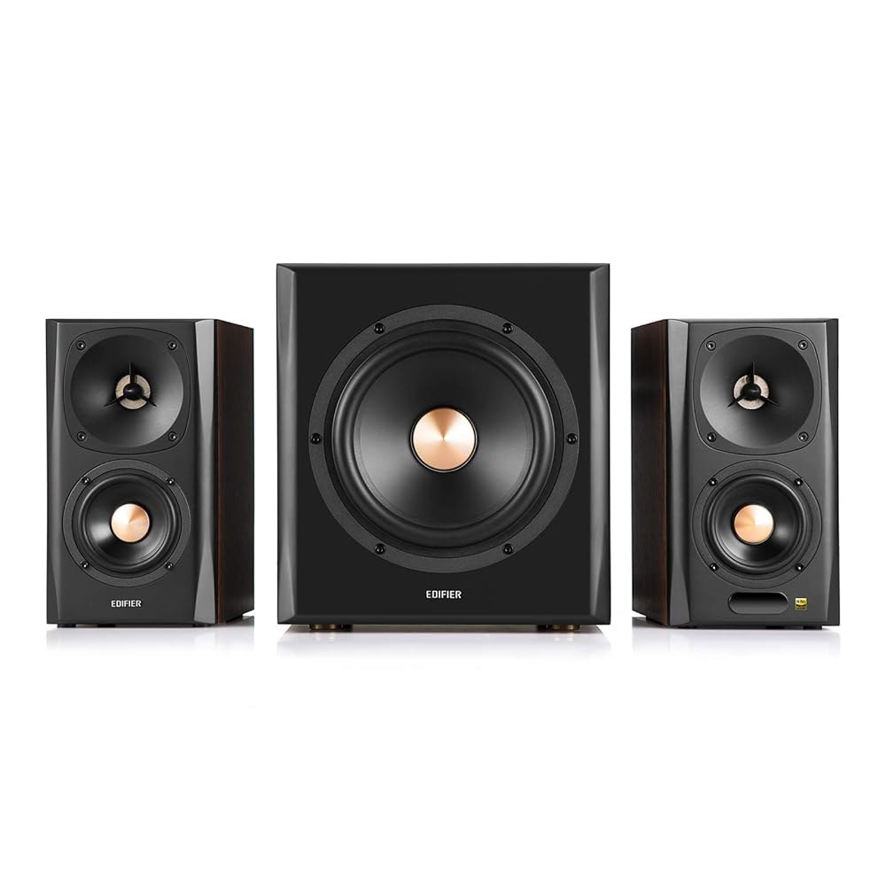 서브우퍼가 장착된 Edifier S360DB 블루투스 책장 스피커, 155W RMS 출력의 무선 게이밍 룸, 거실 및 덴스를 위한 프리미엄 2.1 오디오 시스템 - 상세 이미지 3
