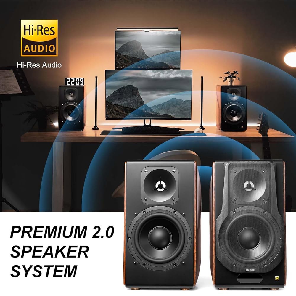 Edifier S3000MKII 오디오파일 액티브 스피커, 평면 다이어프램 트위터, 고해상도 오디오 및 6.5인치 우퍼가 장착된 무선 전원 책장 스피커 Bluetooth 5.0 - 상세 이미지 2