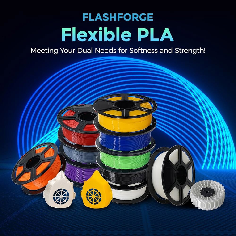FLASHFORGE PLA 유연한 1.75mm, 4배 더 긴 신축성 3D 프린터 필라멘트 1Kg(2.2lbs) 스풀 - 치수 정확도 + /- 0.02mm, 소프트 액세서리 인쇄에 - 상세 이미지 2