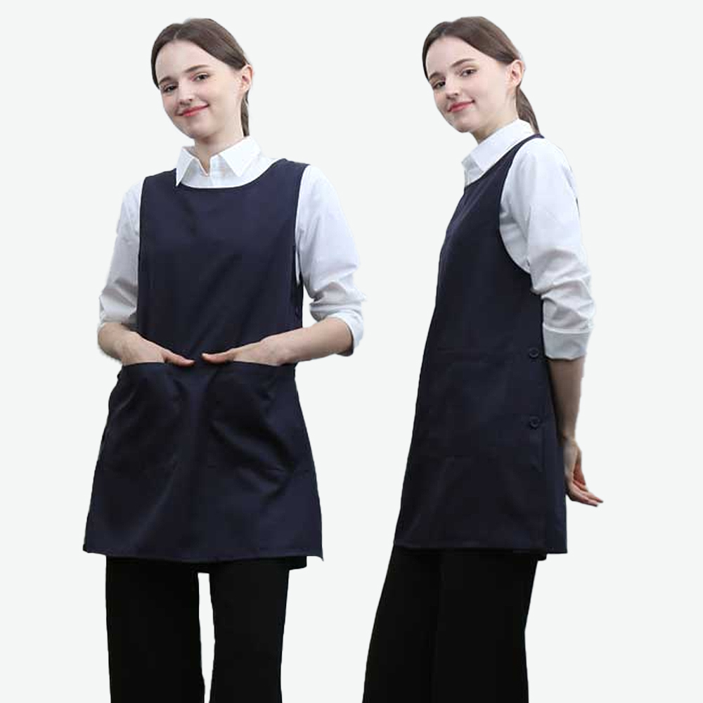 네이비단추 원피스앞치마 요양원 요양보호사 단체 행사용 식당 서빙앞치마 - 상세 이미지 4