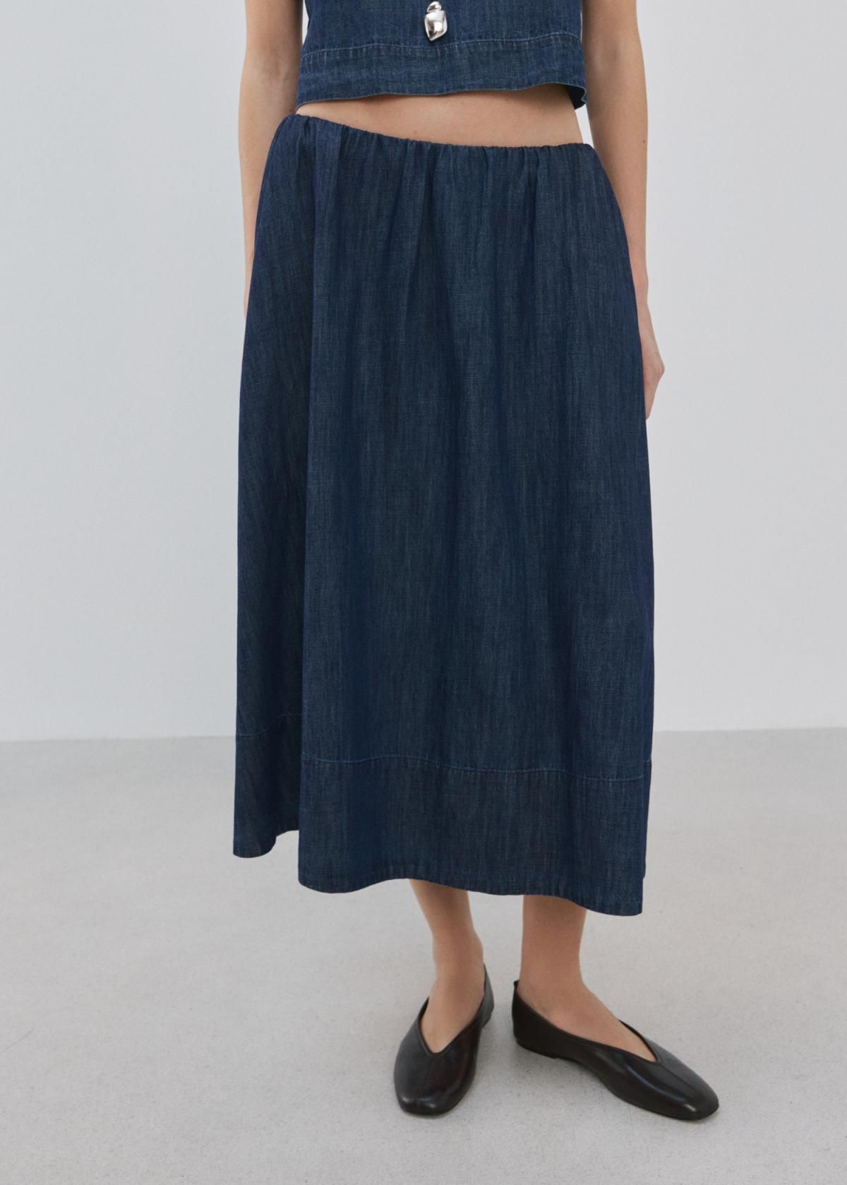망고 밴딩 캐주얼 데님 미디 스커트 27083270 AZUL - 상세 이미지 2