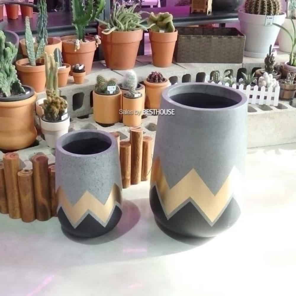 시멘트 화분 블랙 지그재그 31x51 23x35cm SET 큰화분 빈티지화분 화분선물 - 상품 이미지