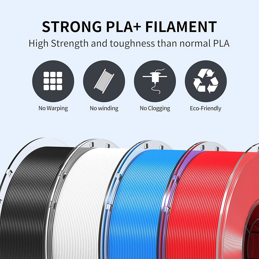 램베리 PLA+ 3D 프린터 필라멘트 번들 4KG 내구성 업그레이드 1.75MM 프린팅 대부분의 FDM 블랙 /화이트 /블루 /레드 1KG X 4 스풀 - 상세 이미지 3