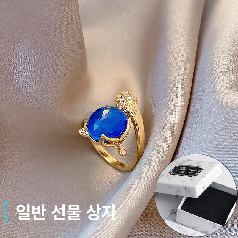 감온 변색 여우 반지 디자인 여성용 조절식 식지 변색 여우 반지 기본선물상자 - 상품 이미지
