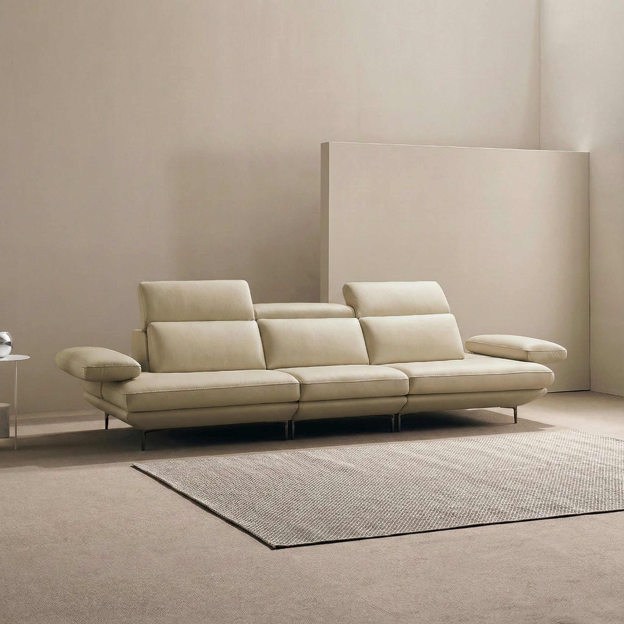 쉐우드가구 모담 이태리 천연통가죽 팔걸이 스윙 소파 프렌치베이지, 4인용