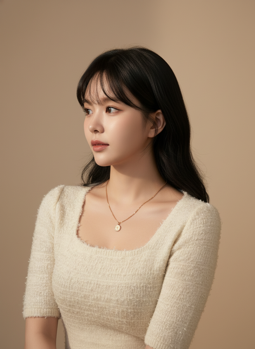 엘리자베스 코인 커팅 펜던트 샤인 컷팅 대나무 체인 목걸이 생일 선물 18K 고급 - 상세 이미지 5