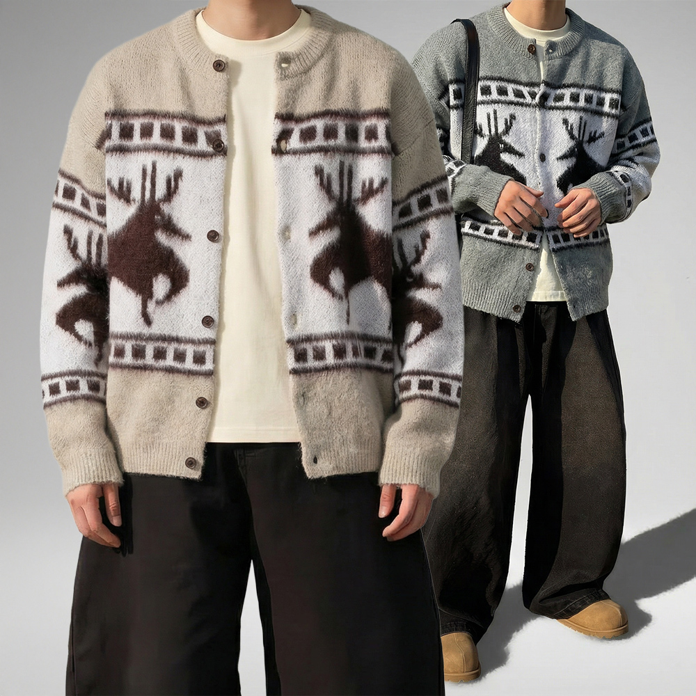 1+1 코위찬 남자노르딕가디건 남자크롭가디건 - 상품 이미지