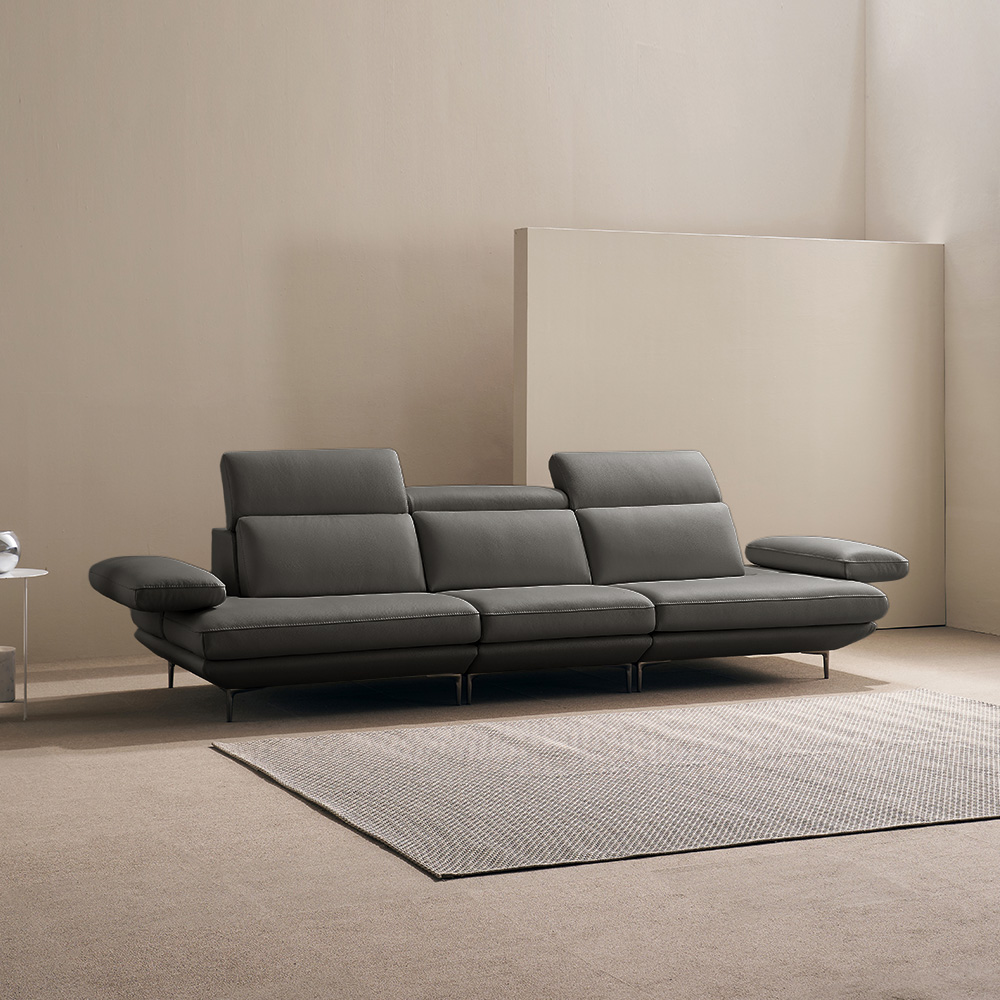 쉐우드가구 모담 이태리 천연통가죽 팔걸이 스윙 소파 딥그레이, 4인용