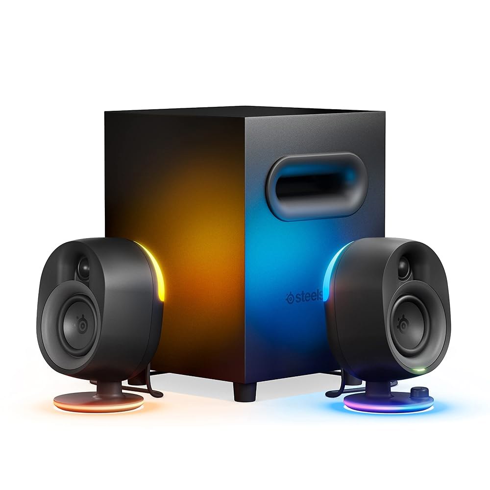 강력한 베이스, 서브우퍼, 블루투스를 갖춘 스틸시리즈 아레나 7 RGB 조명 2.1 게이밍 스피커 - PC, 플레이스테이션, 모바일용 1 Arena 3 - 상품 이미지