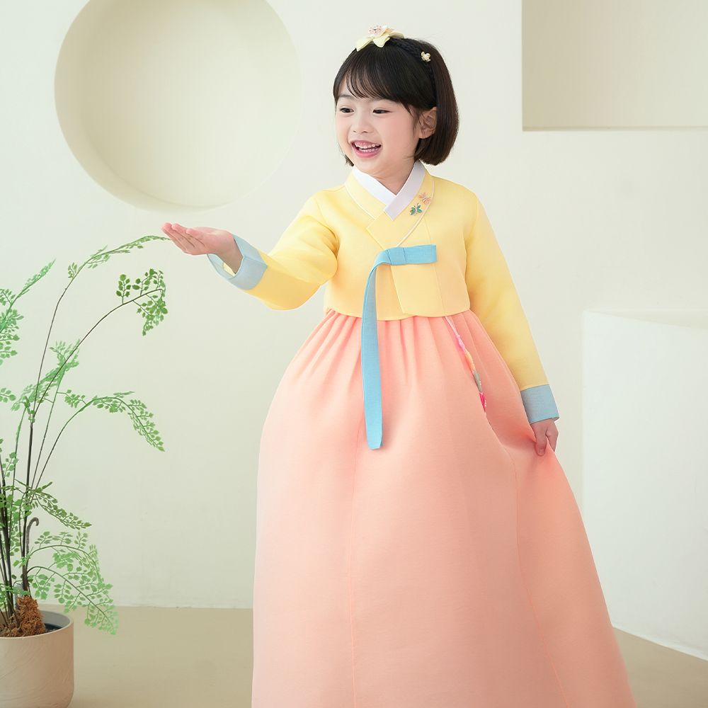 한예빔 HB70003 봄꽃초롱 여아 아동 한복 드레스 어린이집 설날 추석빔 옐로 저고리 - 상세 이미지 4