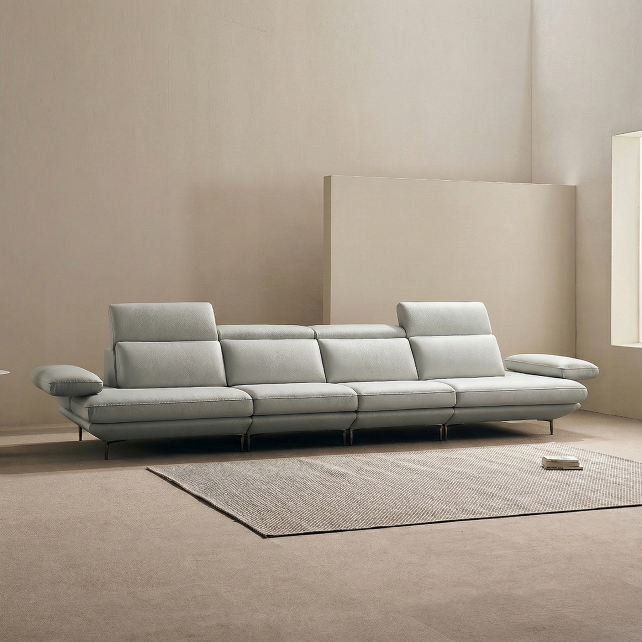 쉐우드가구 모담 이태리 천연통가죽 팔걸이 스윙 소파 라이트그레이, 6인용