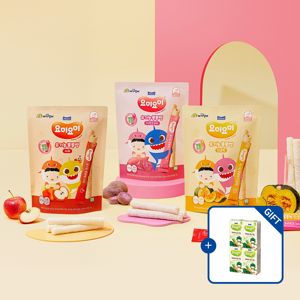 요미요미 유기농롱롱뻥 사과 24g/자색고구마 24g/단호박 24g 2봉 (총 6봉) [+사과당근케일 주스 4팩 추가 증정]
