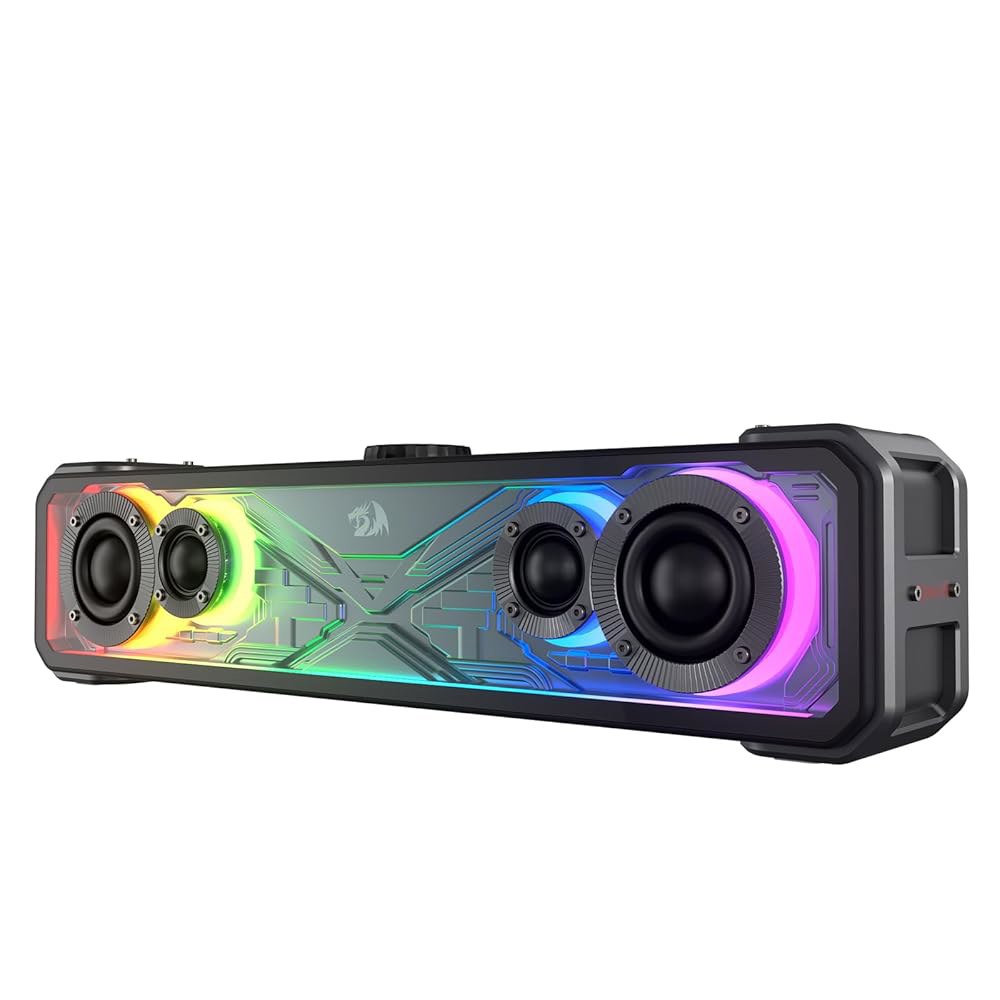 레드라곤 GS817 RGB 데스크탑 사운드바, 데스크탑용 2.0 채널 스테레오 스피커 / 대용량 30W 최대 전력, 터치 컨트롤, 블루투스 5.3 및 3.5mm AUX 입력, 블랙 - 상품 이미지