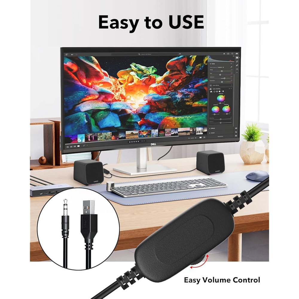유키낫 컴퓨터 스피커, 컬러풀한 RGB 조명, USB로 구동되는 3.5mm 보조 미니 PC 소형 PC, 노트북, 태블릿, 휴대폰용 스피커 - 상세 이미지 2