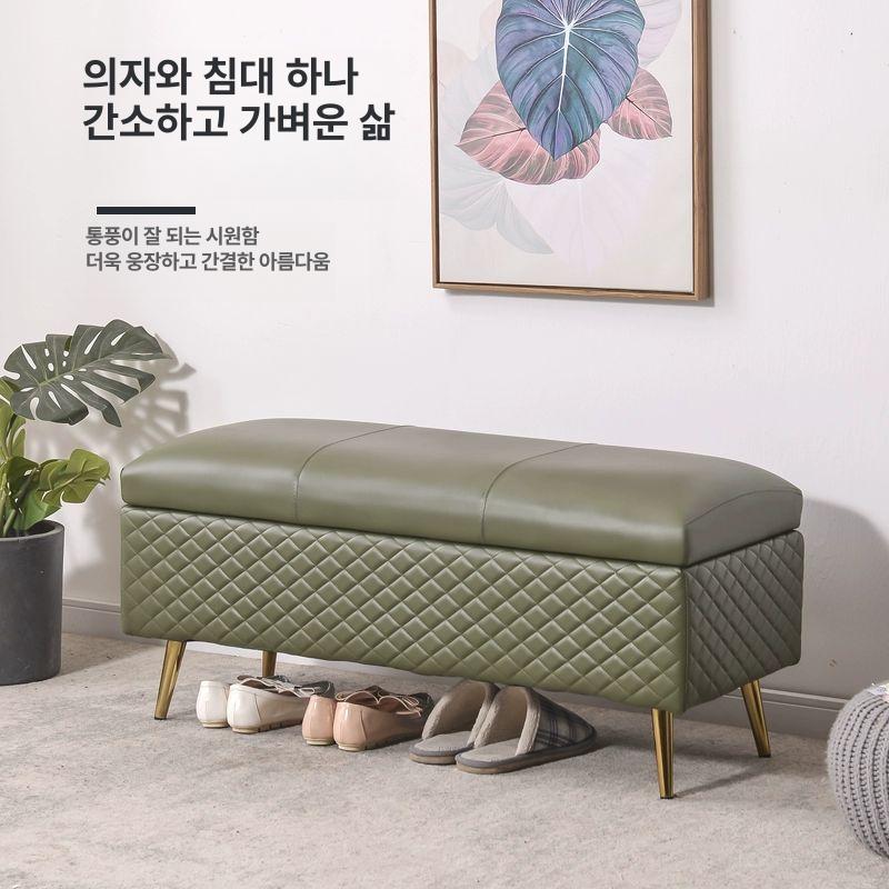 북유럽 수납스툴 가죽 방수 골드 벤치수납의자 낮은 쇼파 다크블루 60x40x45 - 상세 이미지 2