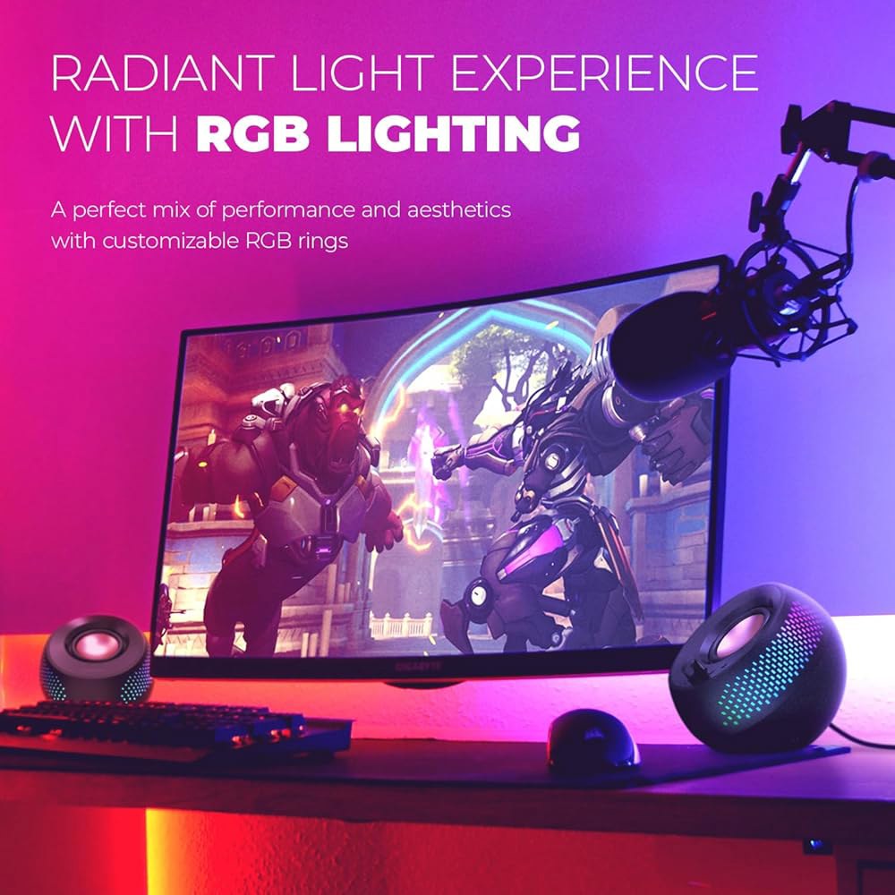 맞춤형 RGB 조명, 블루투스 5.3, USB 오디오, PC 및 Mac용 최대 15W RMS 전원을 갖춘 크리에이티브 페블 X 2.0 USB-C 컴퓨터 스피커 - 상세 이미지 2