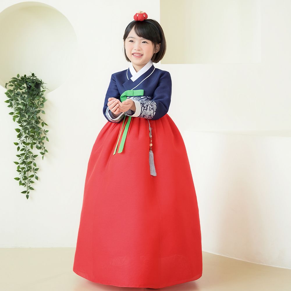 한예빔 HB70008-단청예빔 여아 아동 한복 드레스 세트 어린이집 설날 추석빔 네이비 저고리 - 상세 이미지 2