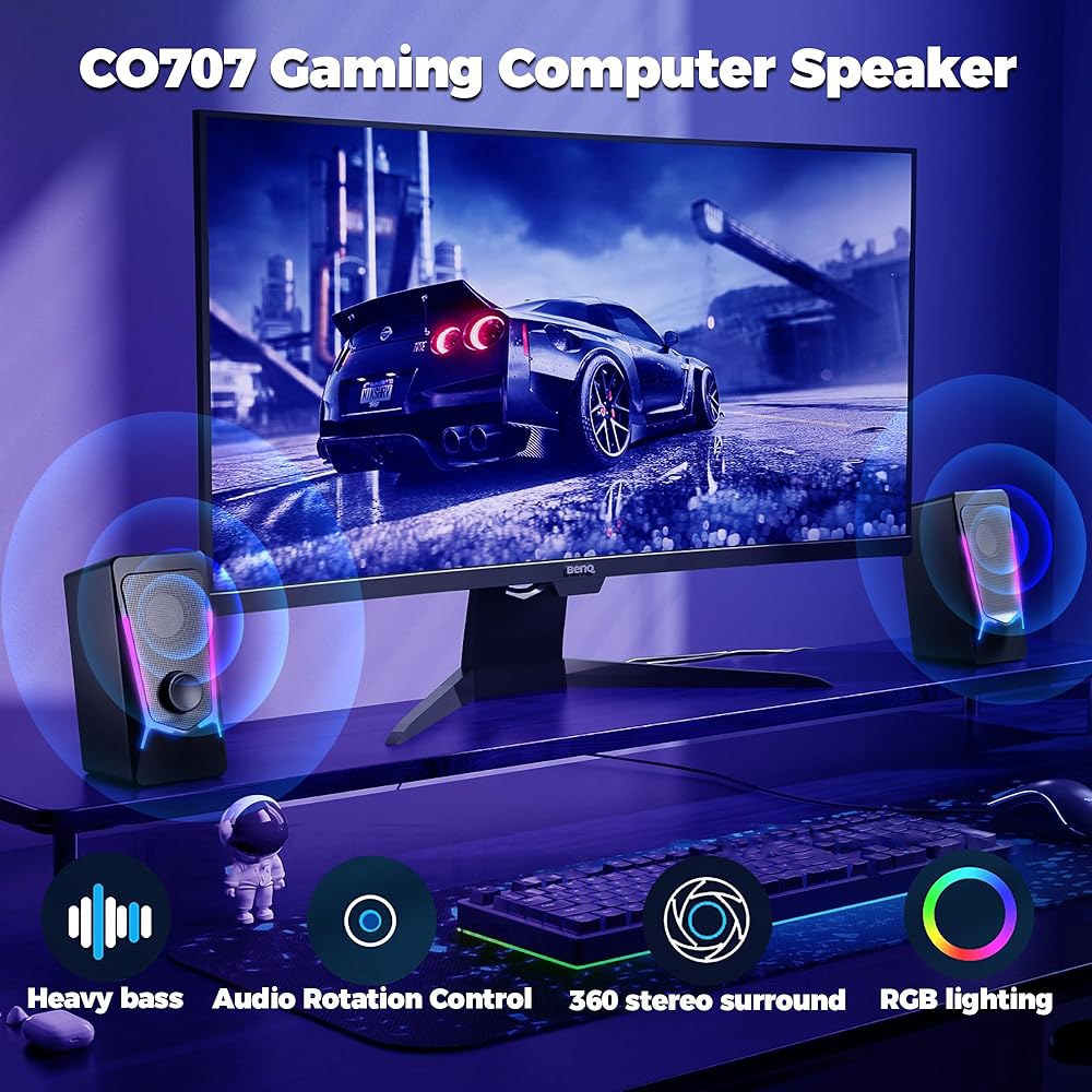 ROSON 컴퓨터 스피커, 향상된 저음 및 볼륨 조절 기능을 갖춘 게이밍 PC 스테레오 2.0 USB 전원 3.5mm 보조 멀티미디어 노트북/데스크탑/태블릿/폰용 - 상세 이미지 2