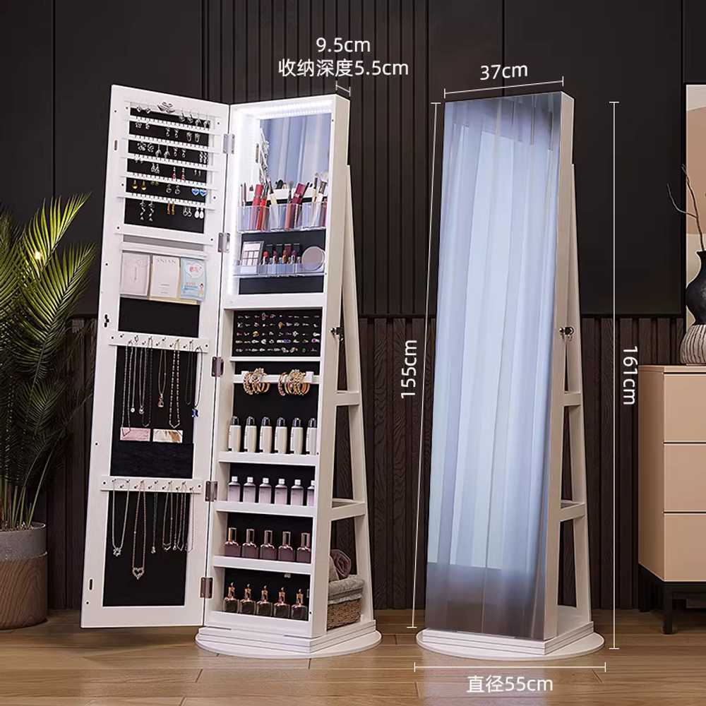 전신거울수납장 쥬얼리 보관함 화장대 도어 바퀴형 기본형 화이트 이미지 8