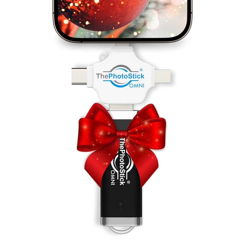 , Android, Mac 및 PC용 128GB USB 플래시 드라이브 메모리 스틱 u2013 사진 비디오 백업 파일을 쉽게 저장하고 전송할 수 있는 포토스틱 옴니 멀티포트 연결 - 상품 이미지