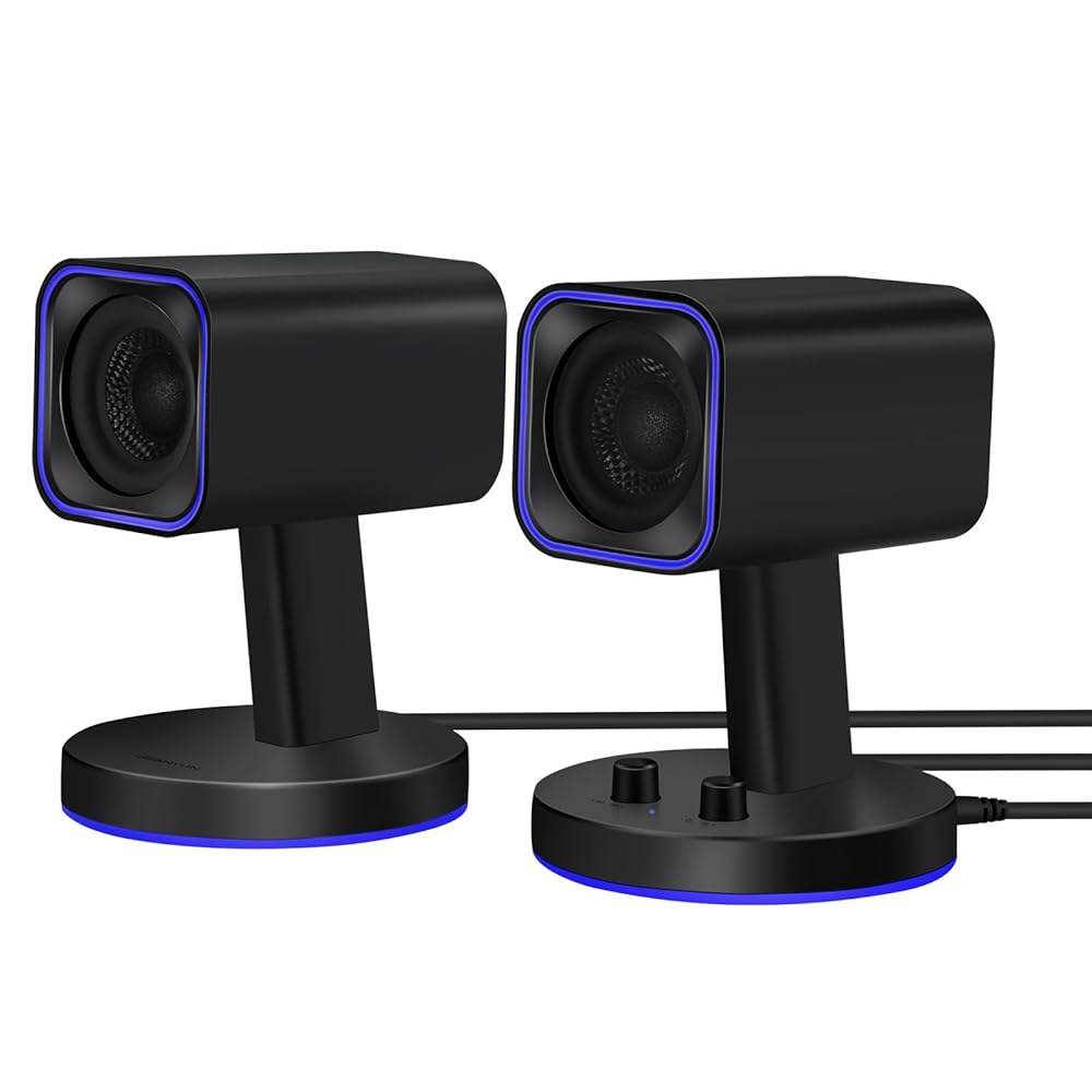 산윤 SW202 24W PC 게이밍 스피커, 16비트 DAC USB, 블루투스 5.2 및 보조 입력, 3가지 EQ 사운드 모드, 컴퓨터 데스크톱 모니터 노트북용 2.0 RGB 조명 - 상품 이미지
