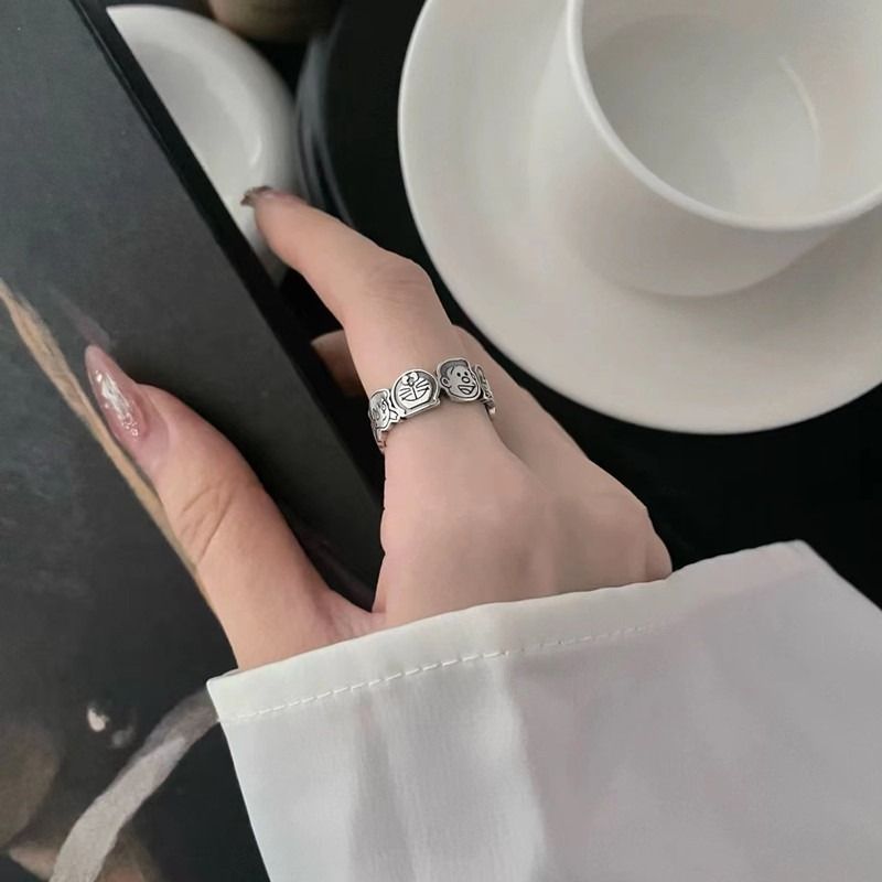 고양이 야옹이 캐릭터 반지 프리사이즈 오픈 링 반지 쓸데없는 친구 우정 반지 선물 애끼 검지 약지 반지 우정링 커플링 써지컬 스틸 쥬얼리 악세사리 - 상세 이미지 3