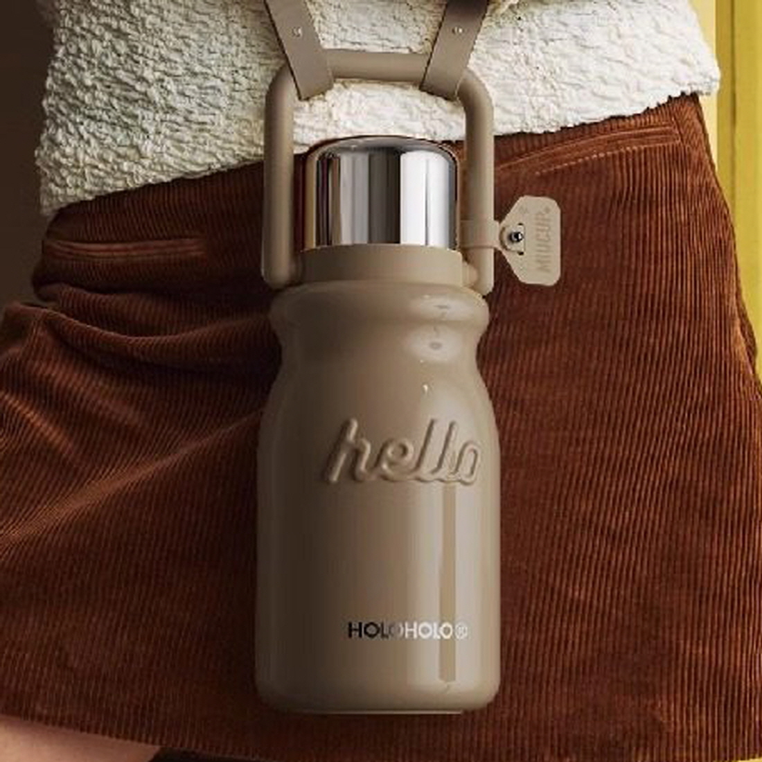 홀로홀로텀블러 원터치 빨대 보온보냉 완전밀폐 차량용 캠핑 운동 텀블러 900ml, 코코아 - 메인 이미지