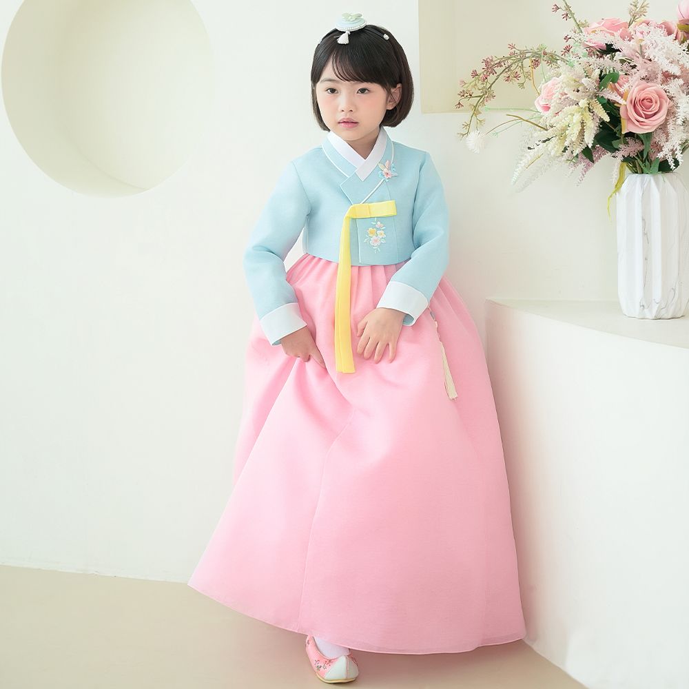 한예빔 HB70005 소라승아 여아 아동 한복 드레스 어린이집 설날 추석빔 스카이블루 저고리 - 상세 이미지 3