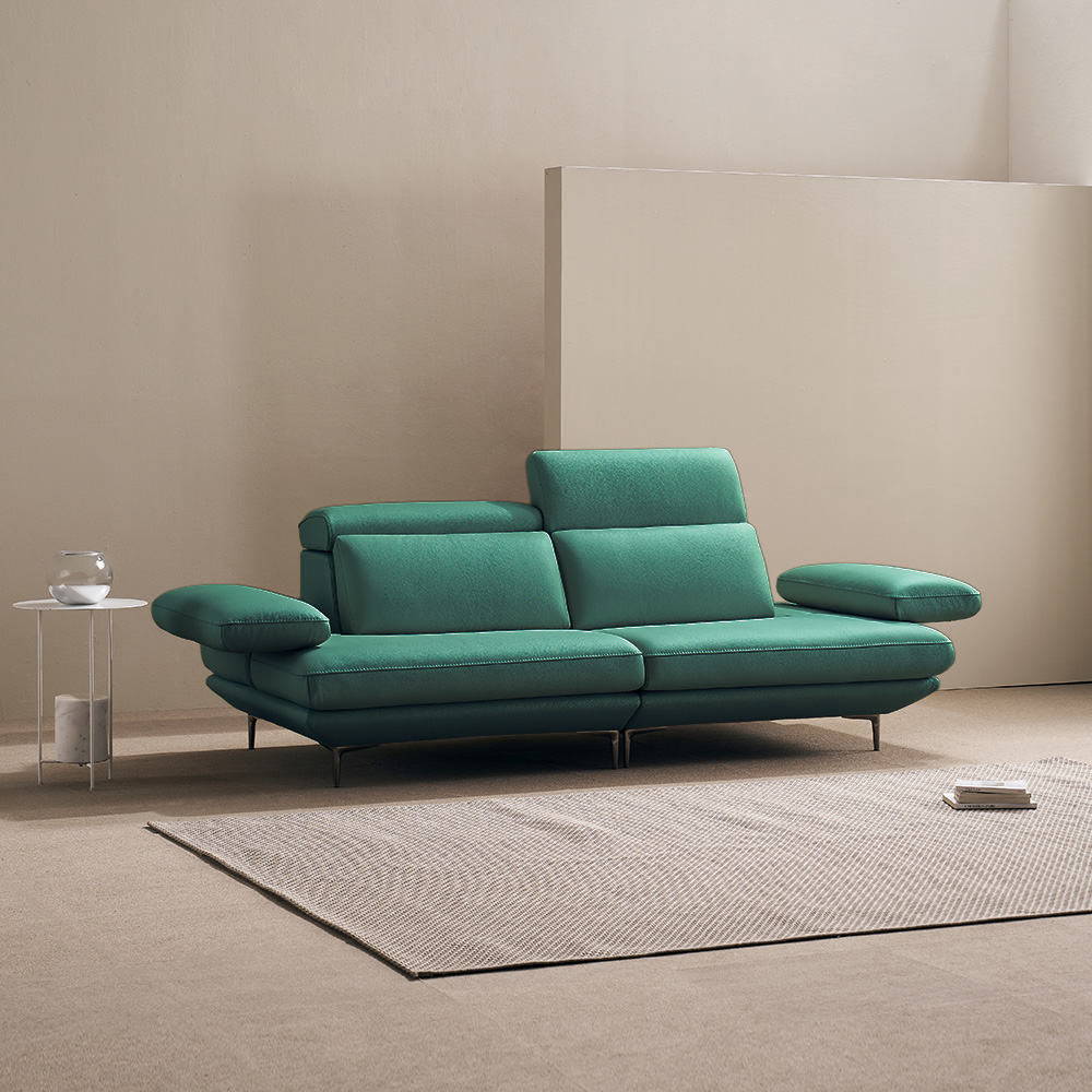 쉐우드가구 모담 이태리 천연통가죽 팔걸이 스윙 소파 딥그린, 3인용