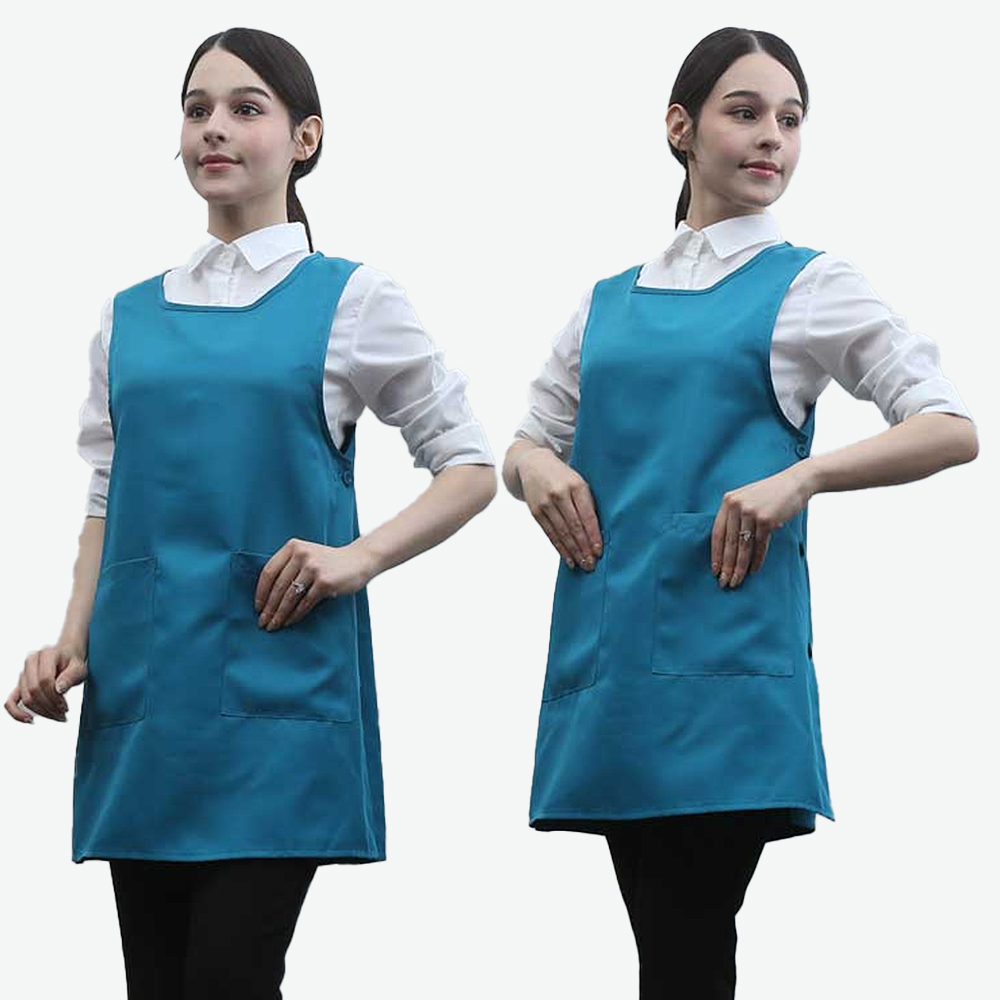 비취색단추 원피스앞치마 요양원 요양보호사 단체 행사용 식당 서빙앞치마 - 상세 이미지 3