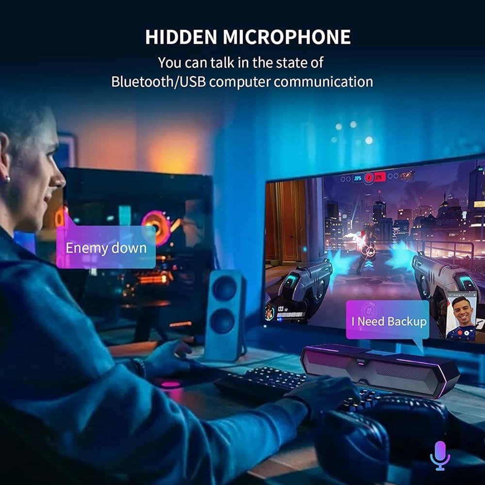 Edifier MG300 컴퓨터 사운드 바 딥 베이스를 갖춘 라우드 스피커 - 게이밍 스피커용 스위치 RGB 내장 마이크 무선 블루투스 5.3 및 데스크톱용 USB 어댑터 PC - 상세 이미지 3