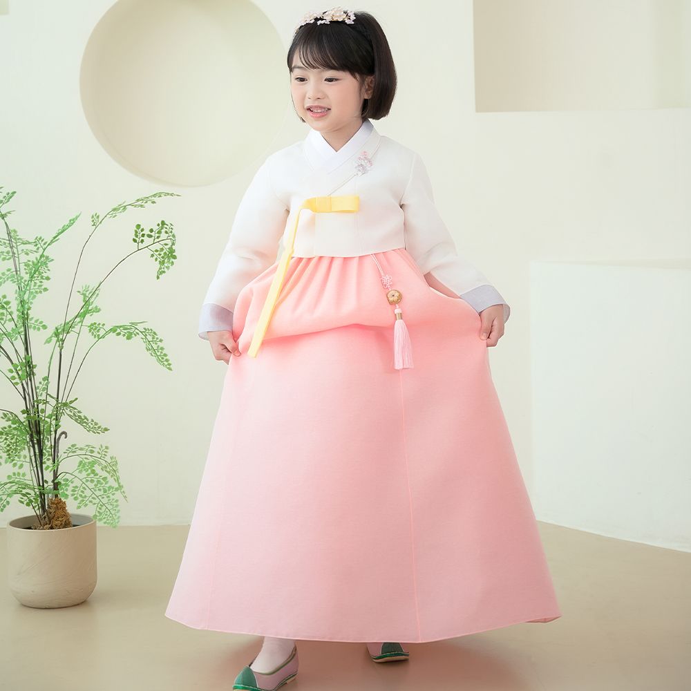 한예빔 HB70002 분홍아리 여아 아동 한복 드레스 어린이집 설날 추석빔 화이트 저고리 - 상세 이미지 2