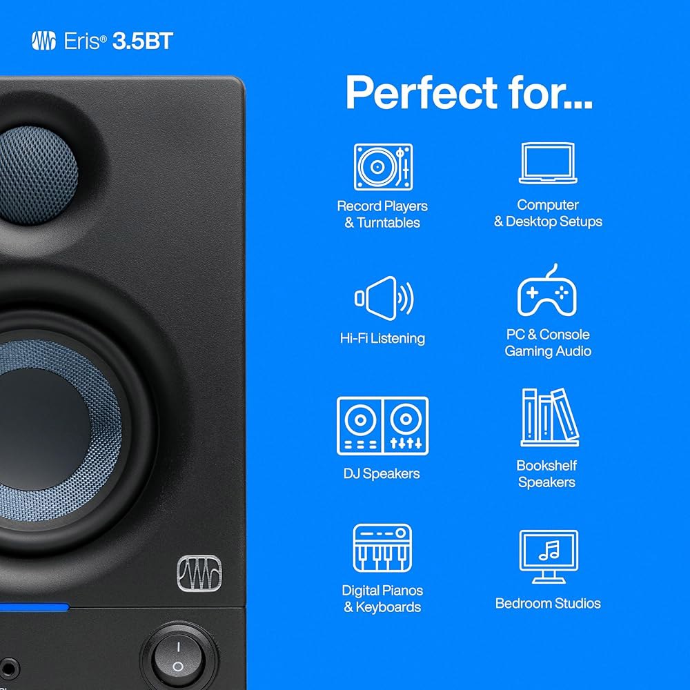 PreSonus Eris 3.5BT 스튜디오 모니터, 페어링 u2014 3.5인치 파워 서가 스피커, 스테레오, 데스크톱 컴퓨터, 근거리 음악 제작, 오디오 믹싱 녹음 - 상세 이미지 2