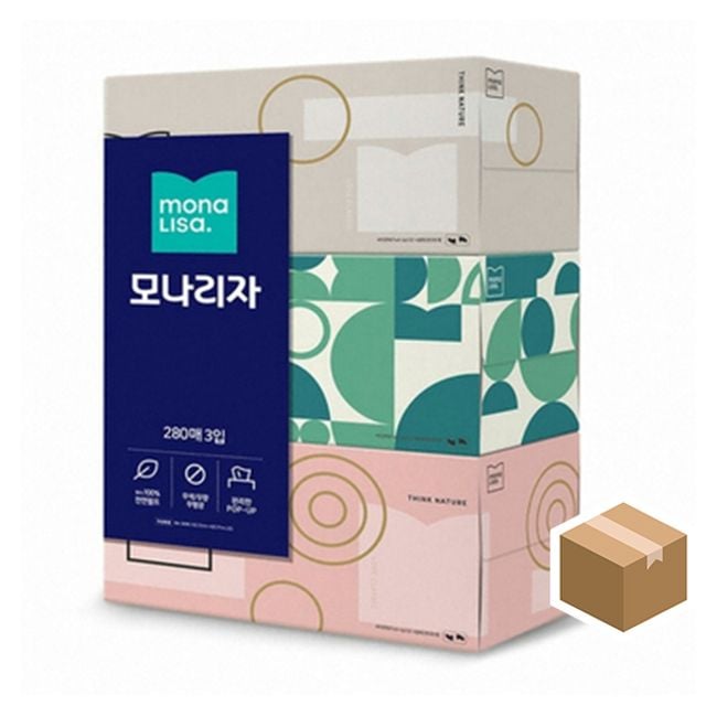 모나리자 프리미엄 미용 각티슈 2겹 280매X3개_8팩 - 메인 이미지