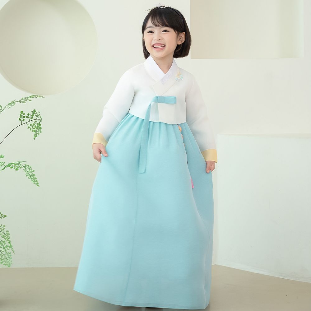 한예빔 HB70001 하늘루아 여아 아동 한복 드레스 어린이집 설날 추석빔 화이트 저고리 - 상세 이미지 3