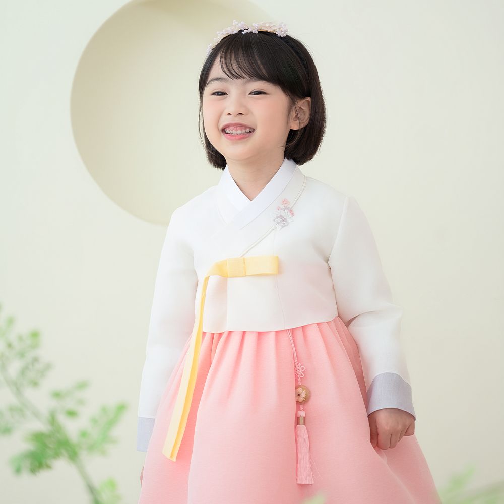한예빔 HB70002 분홍아리 여아 아동 한복 드레스 어린이집 설날 추석빔 화이트 저고리 - 상세 이미지 3