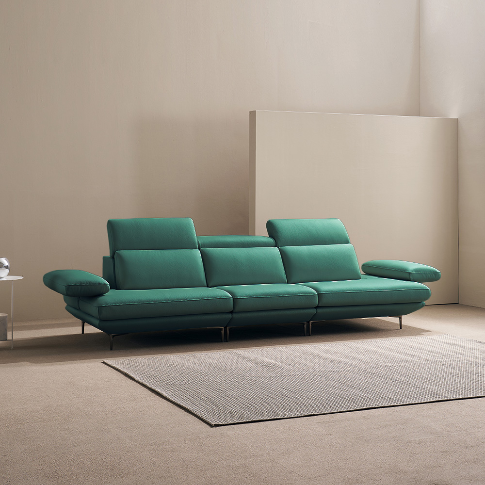 쉐우드가구 모담 이태리 천연통가죽 팔걸이 스윙 소파 딥그린, 4인용