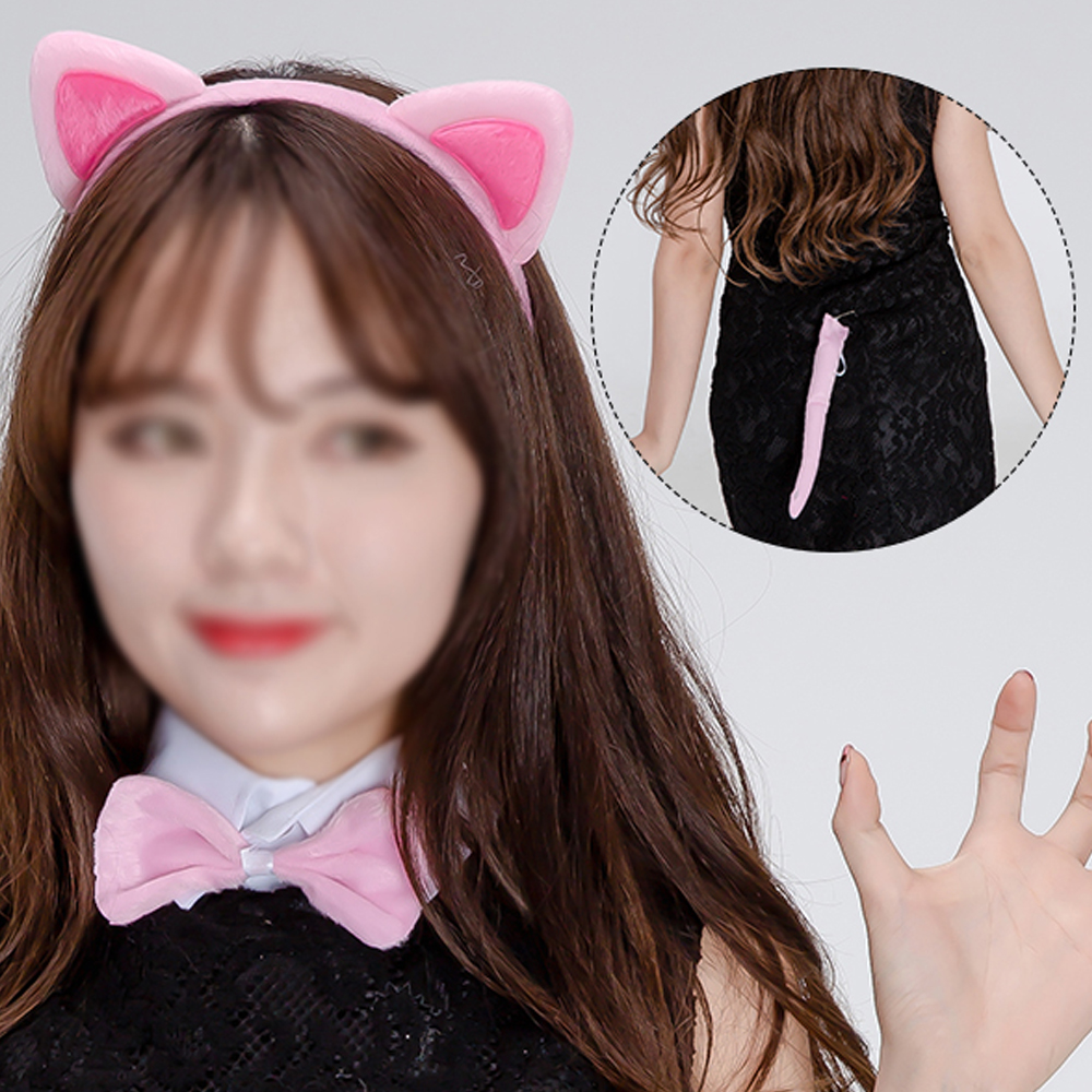 핑크고양이머리띠(푸치샤)3종세트 - 메인 이미지