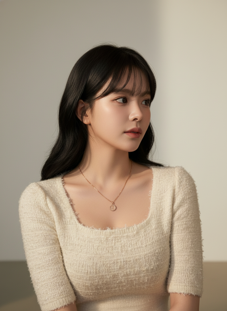 엘리자베스 코인 커팅 펜던트 샤인 컷팅 대나무 체인 목걸이 생일 선물 18K 고급 - 상세 이미지 2