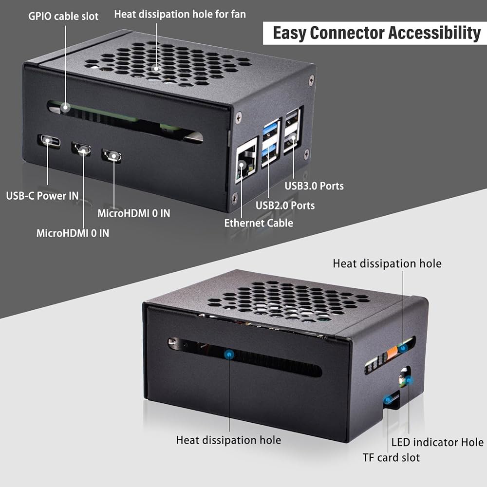 공식 라즈베리 파이 M.2 HAT+ 및 액티브 쿨러가 장착된 5용 GeeekPi 메탈 케이스, SSD 2230/2242 지원 - 상세 이미지 2