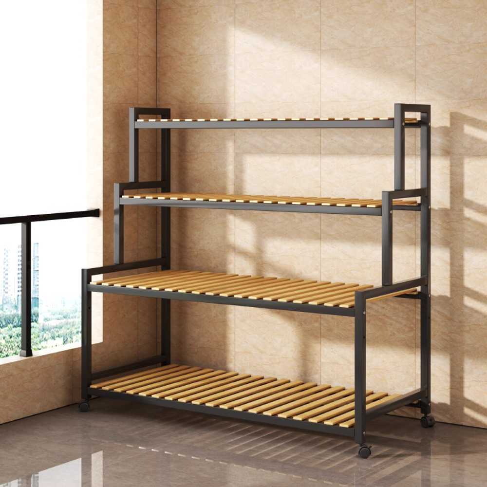 3단 화분 선반 원목 받침대 스탠드 우드 베란다꾸미기 80cm 2단 블랙 바퀴X 이미지 6
