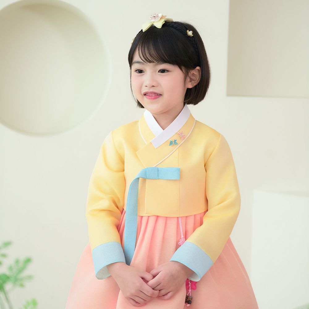 한예빔 HB70003 봄꽃초롱 여아 아동 한복 드레스 어린이집 설날 추석빔 옐로 저고리 - 상세 이미지 2